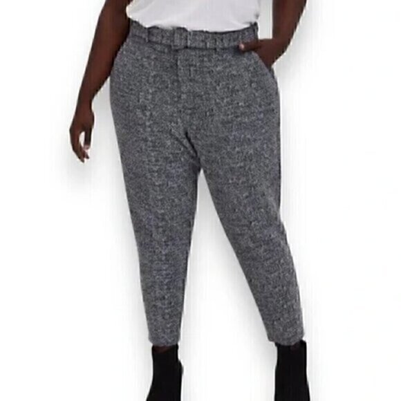 NEW NWT TORRID Plus Size Black White Belted Trouser Pant Tapered Leg Cropped 24 - Picture 1 of 12